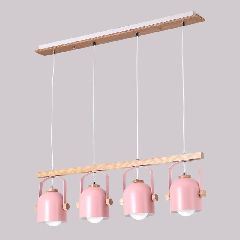 Nordic Style Dome Island Light 3/4 Lights Wooden Chandelier Lighting with Metal Shade