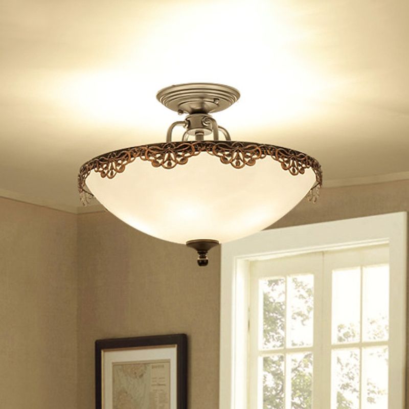 Lámpara de techo tradicional en forma de tazón 6 light White Glass Semi Flush Mount Lighting para comedor