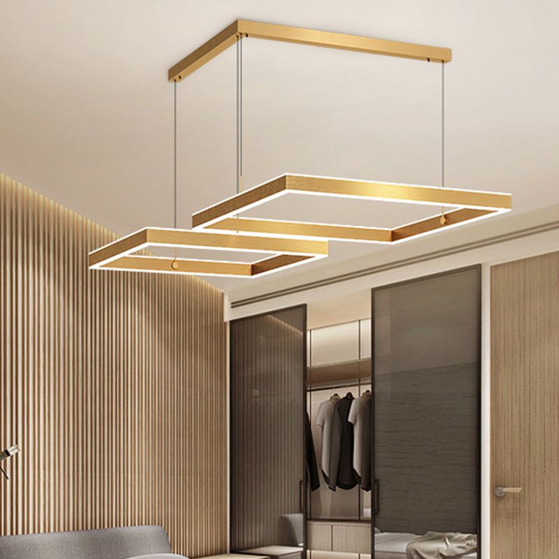 2/3 Tiers Square/Rectangle Pendant Light Postmodern Acrylic Gold Finish LED Chandelier for Living Room