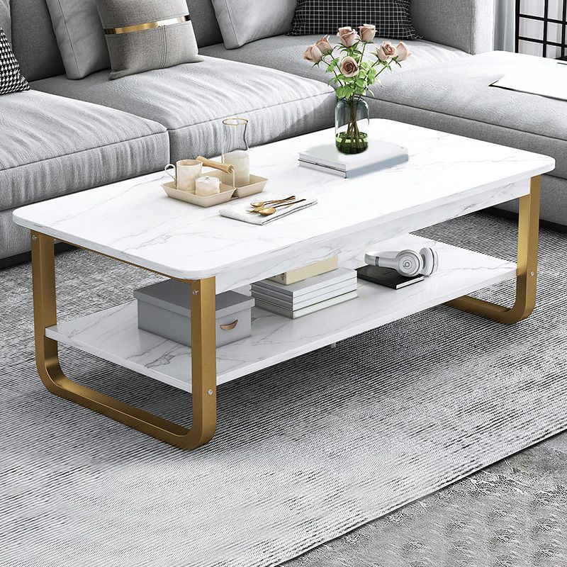 16.5"H Modern Solid Mental Base Black /Gold/white Rectangular Coffee Table