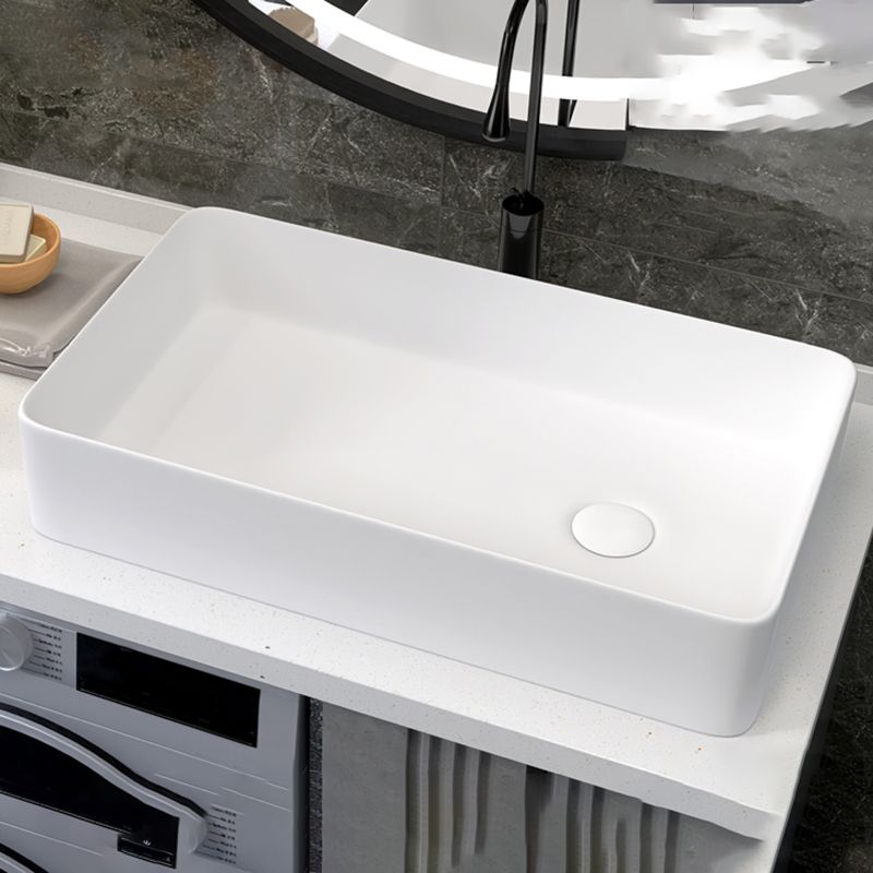 Modern Style Trough Bathroom Sink Rectangle Ceramic Trough Bathroom Sink in White