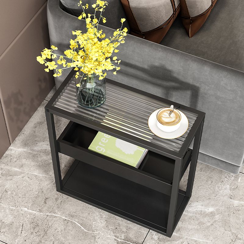 Glass Top Sofa Side Accent Table 21.25" High Frame End Table with Shelves