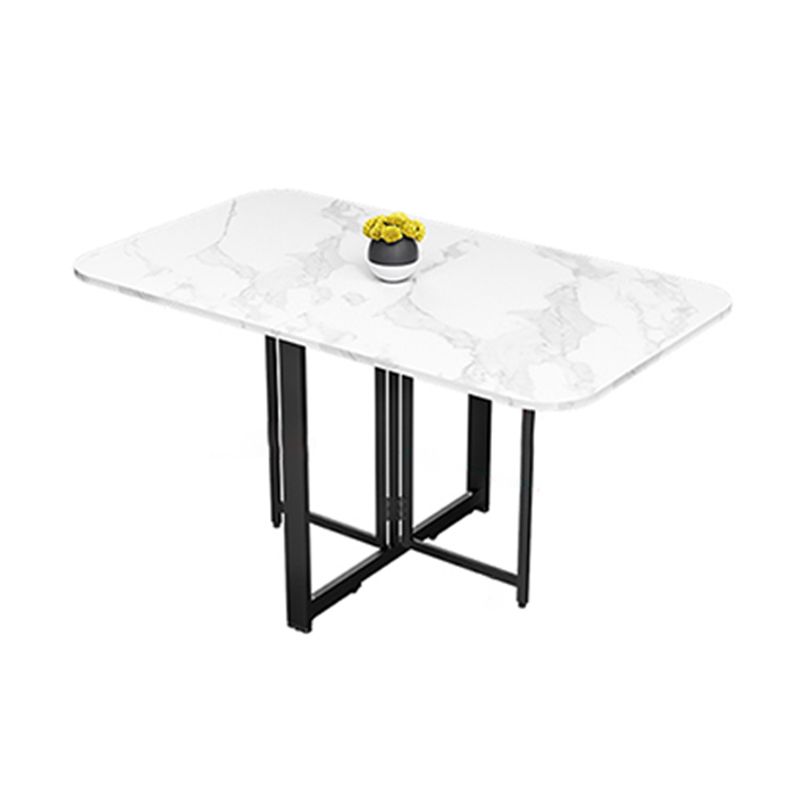 Modern Folding Dining Table Rectangle Wooden Top with Black Metal Base