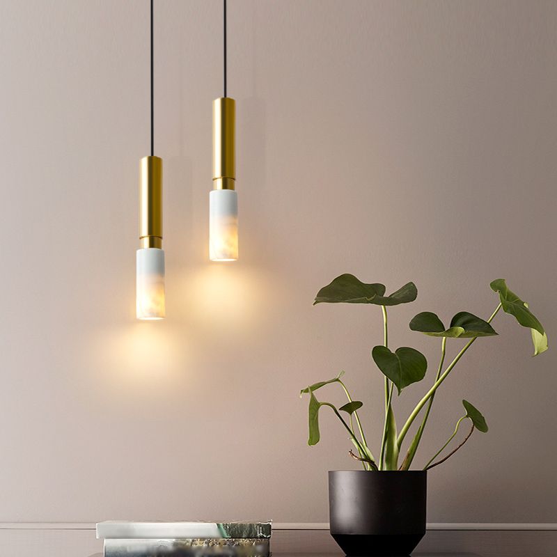 Marble Cylindrical Shade Suspension Light Simplicity Single Pendant Light Fixture