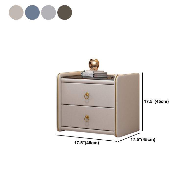 17.7" Tall 2 - Drawer Nightstand Modern Faux Leather Nightstand
