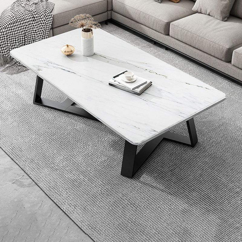 Glam Cross Legs Coffee Table Slate Rectangular Cocktail Table for Home