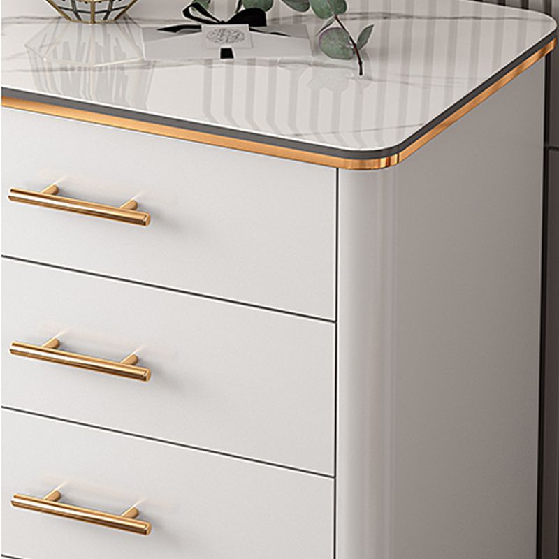 Glam Bedroom Stone Storage Chest Vertical Chest in White with Drawers
