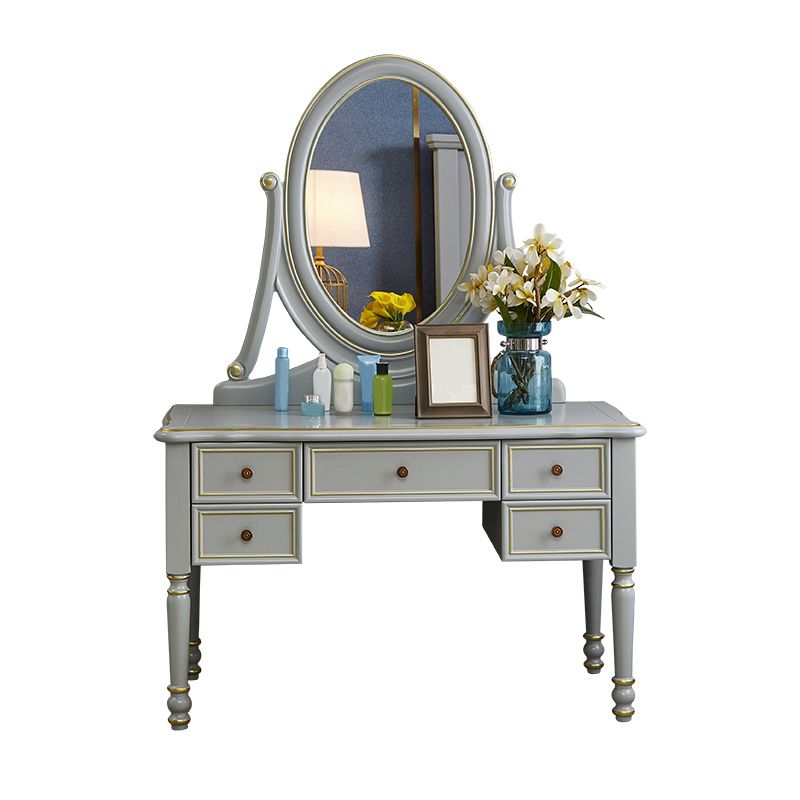 Mirror Desk Furniture 2 Drawer Blue Vanity with Padded Stool