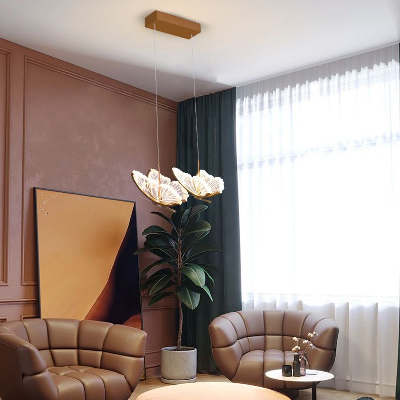 Eenvoud hangende verlichting messing vlinder led plafond hanger met acryl schaduw