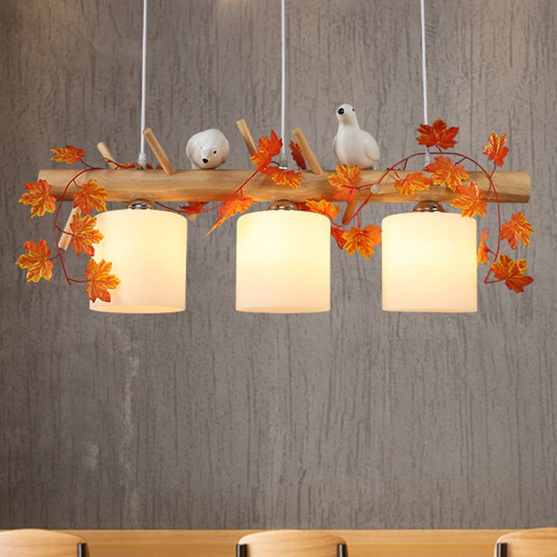 Wood Island Light Modern Natural Wood Linear Island Lighting for Restaurant