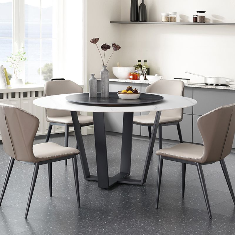 Modern Dinette Set 1/4/5/7 Pieces Round Sintered Stone Top Dining Table Set with Turntable