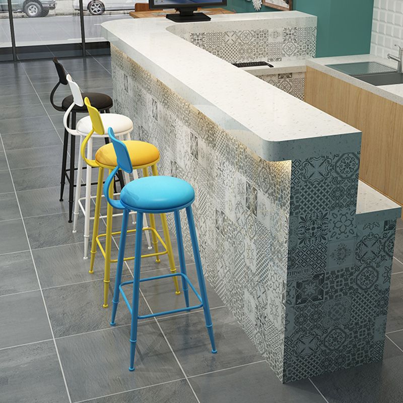 Industrial Dessert Shop Low Back Stool Matte Finish Upholstered Bar Stools