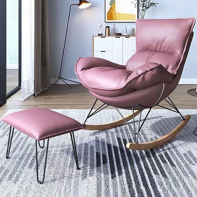 Modern Upholstered Rocker Chair Metal Frame Dirt Resistant Rocker Chair with Ottoman