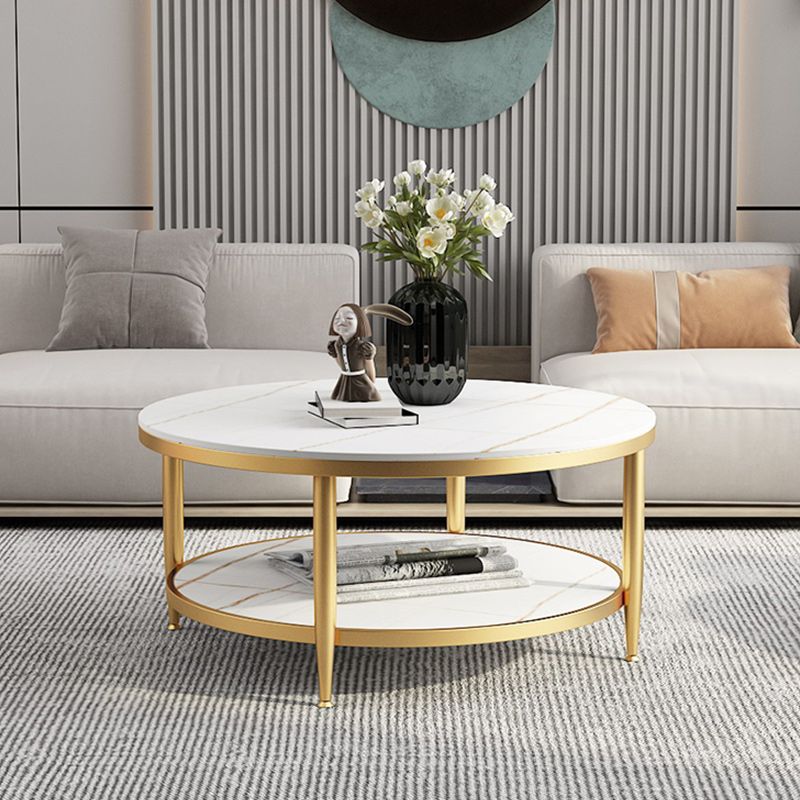 17"H Contemporary Coffee Table Round Stone Cocktail Table with Storage