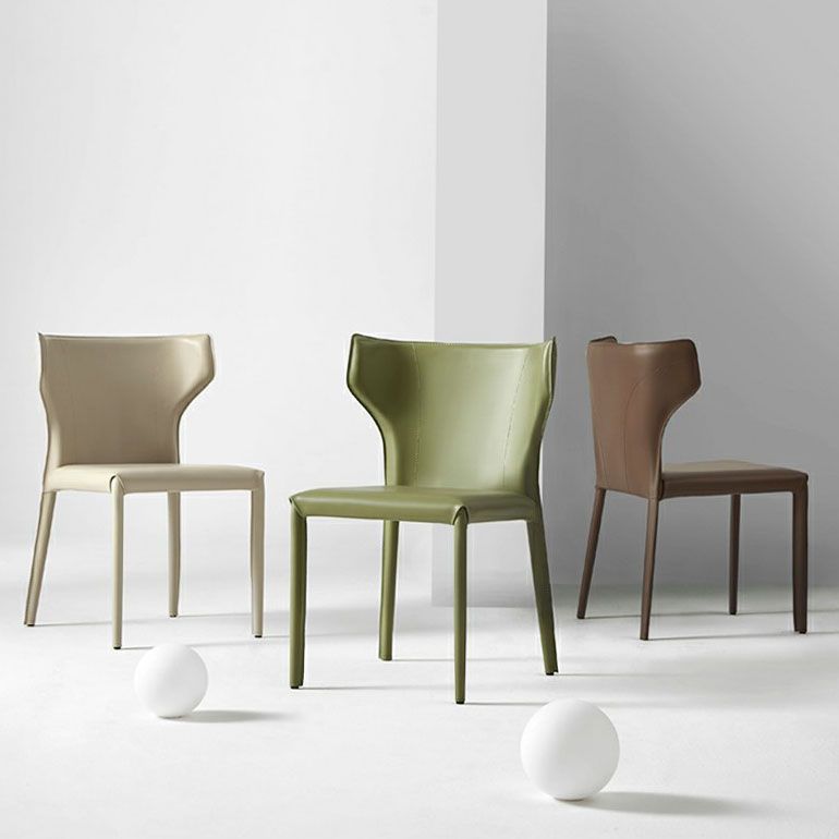 Contemporary Leather Dining Chair Wingback Side Chair in Matte Finish