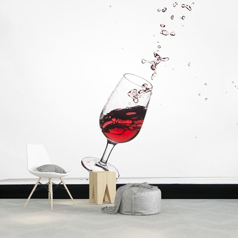 Red Wine Bar Shop Wall Mural Contemporary Moisture Resistant Wall Covering in Soft Color