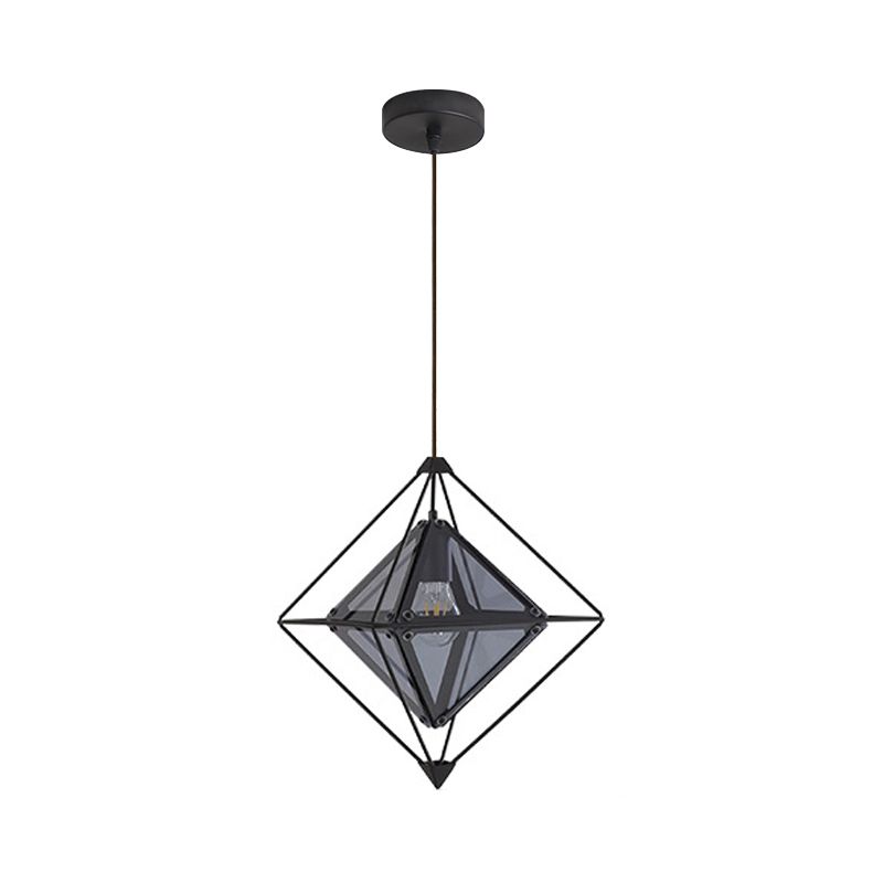 Pendre moderne 1 lumière légère avec ambre / fumée en verre gris bouteille de plafond en polygone avec cadre noir / or