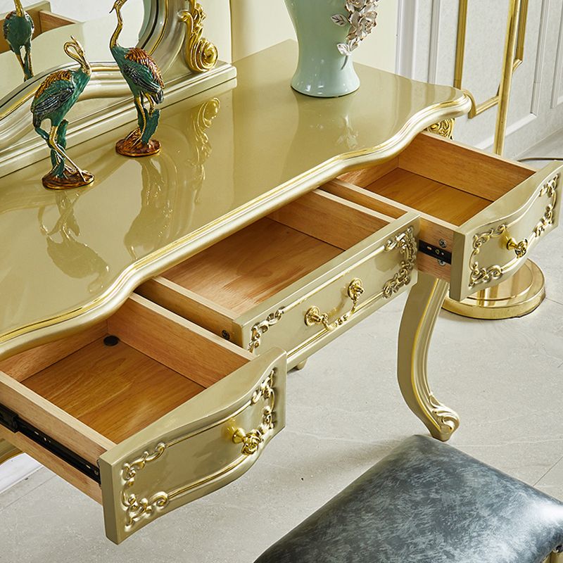 Victorian 19.68" Wide Makeup Table Solid Wood Mirrored Makeup Vanity with Drawers