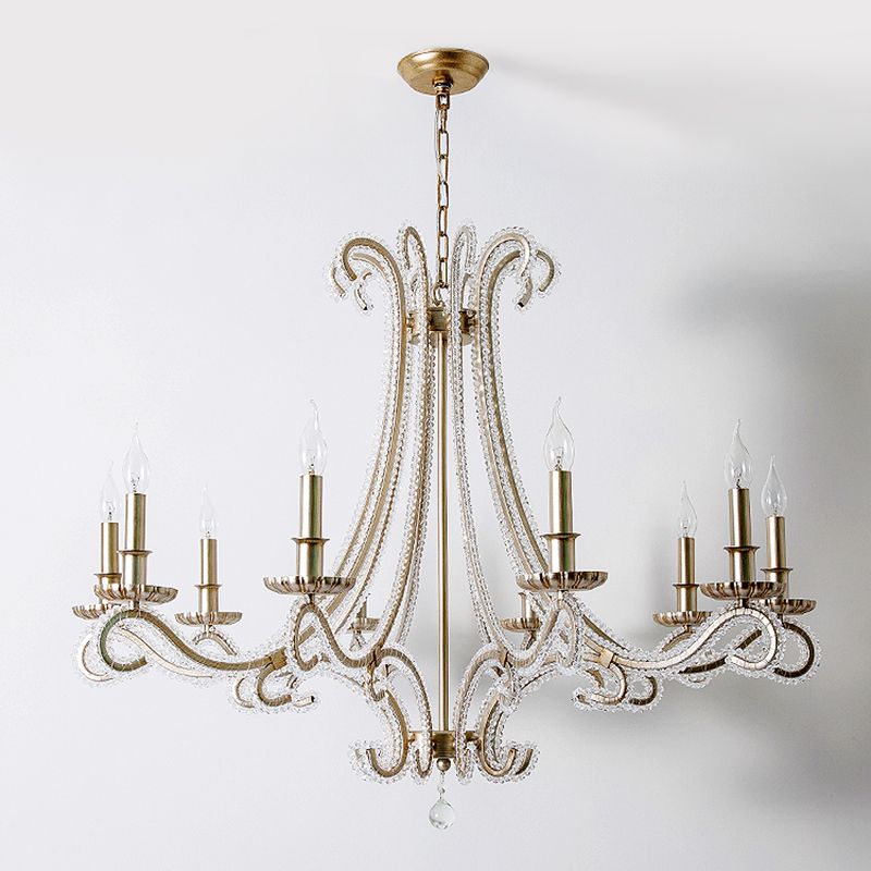 Candle Chandelier Light Fixtures Traditional Multi-Head Suspension Pendant Lamps with Crystal Bead