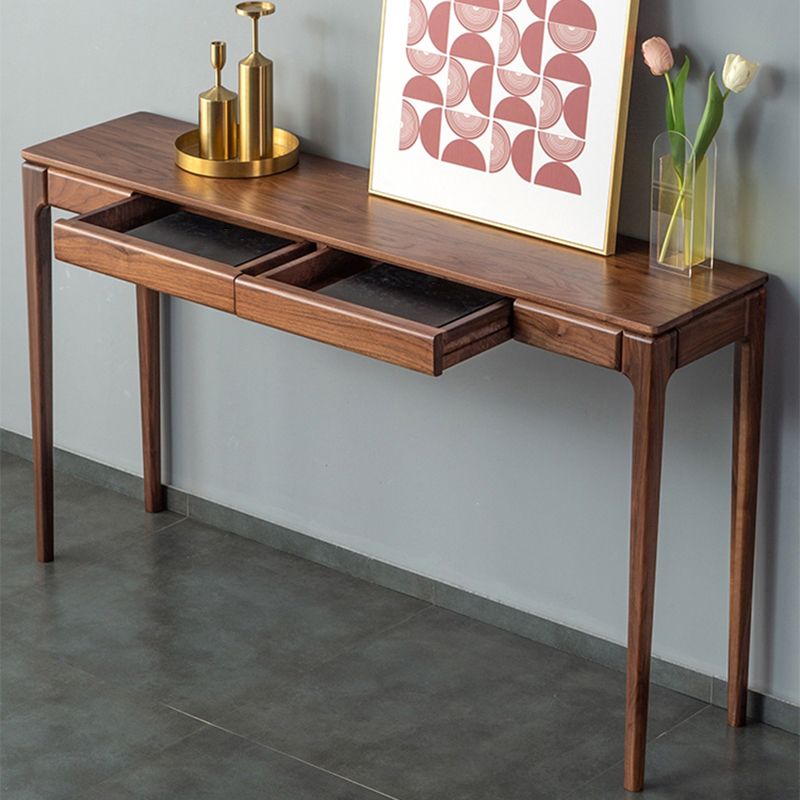 Mid-Century Modern Sofa Table 4 Legs Wood Rectangle Storage Walnut Console Table