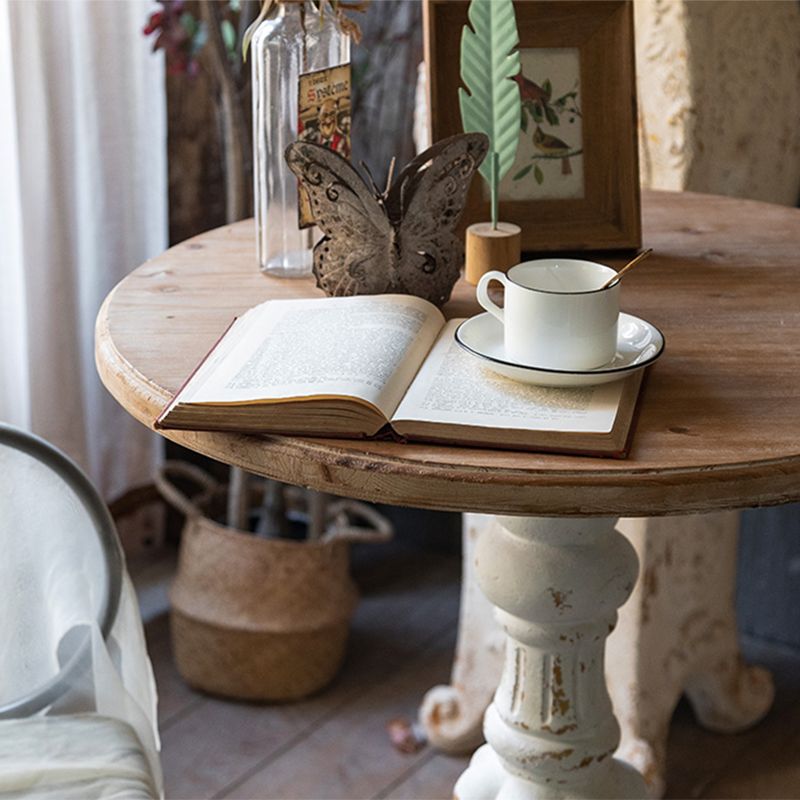 Solid Wood Pedestal Round Rustic Distressed Living Room End Table