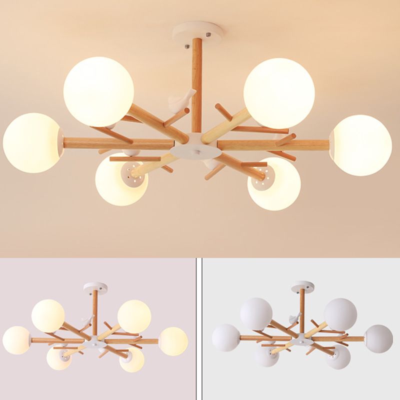Globe Chandelier Light Fixture Modern Cream Glass Pendant Lighting for Restaurant