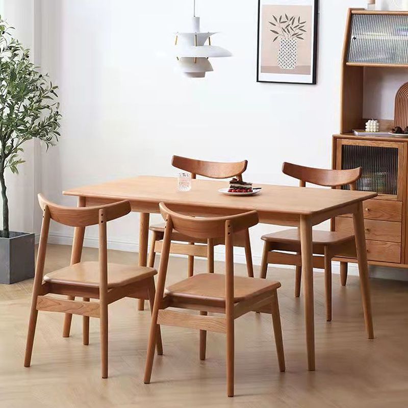 Modern Oak Wood Dinette Set 1/2/5 Pieces Rectangle Beige Dining Table Set