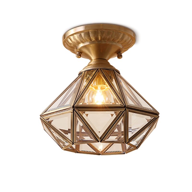 Glass Flush Mount Ceiling Light Classical Ceiling Lighting in Gold for Living Room