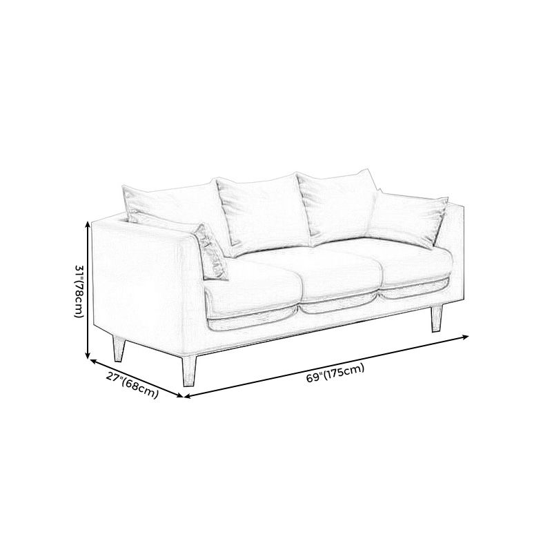 Contemporary 3-Seat Square Arm Sofa Leather/Linen-Blend Settee with Pillow Back