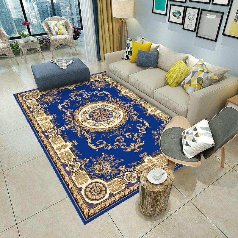 European Area Rug Medallion Print Carpet Polyester Stain Resistant Rug for Home Decor
