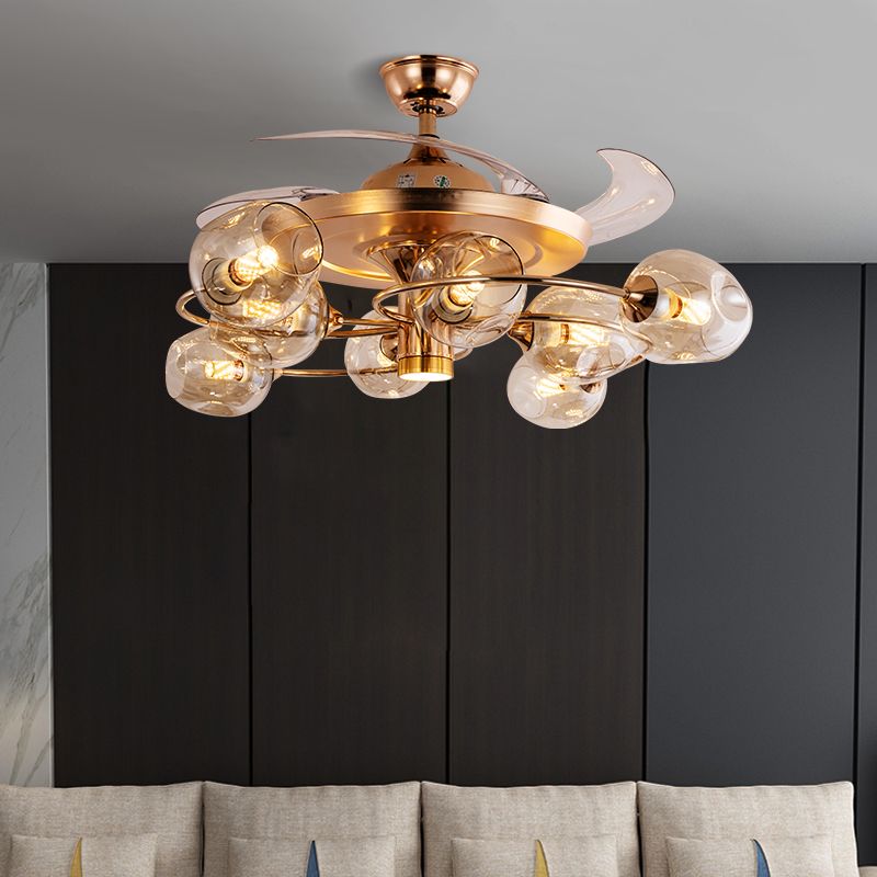 3 lame in vetro di vetro con tazza di vetro Light Vintage Vintage 8-Bulb REMOTE Semi-flush Light