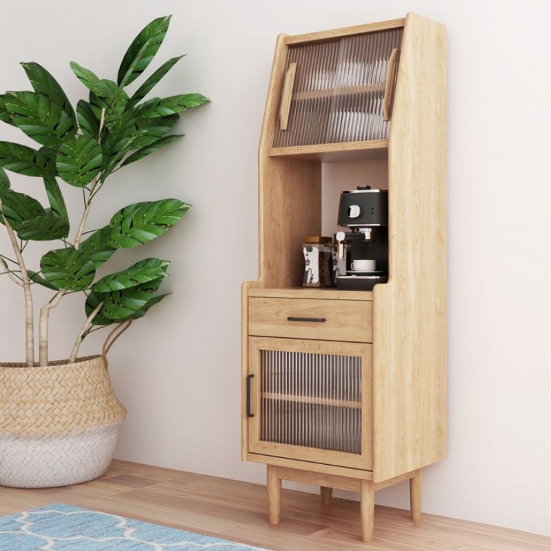 Ultra Modern Pine Dining Hutch Glass Doors Storage Cabinet for Dining Room