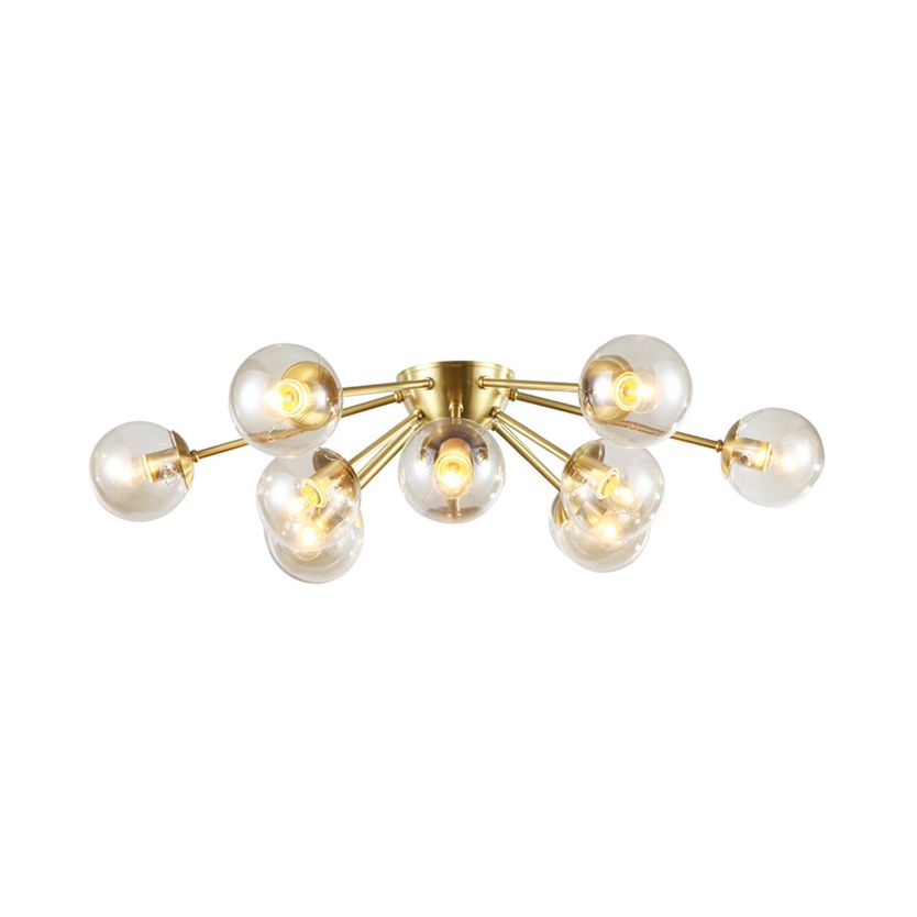 Lámpara de semi rascillo de vidrio transparente esférico Múltiple luces múltiples Luz de montaje de semi rascera de lati lámpara con diseño de estelar