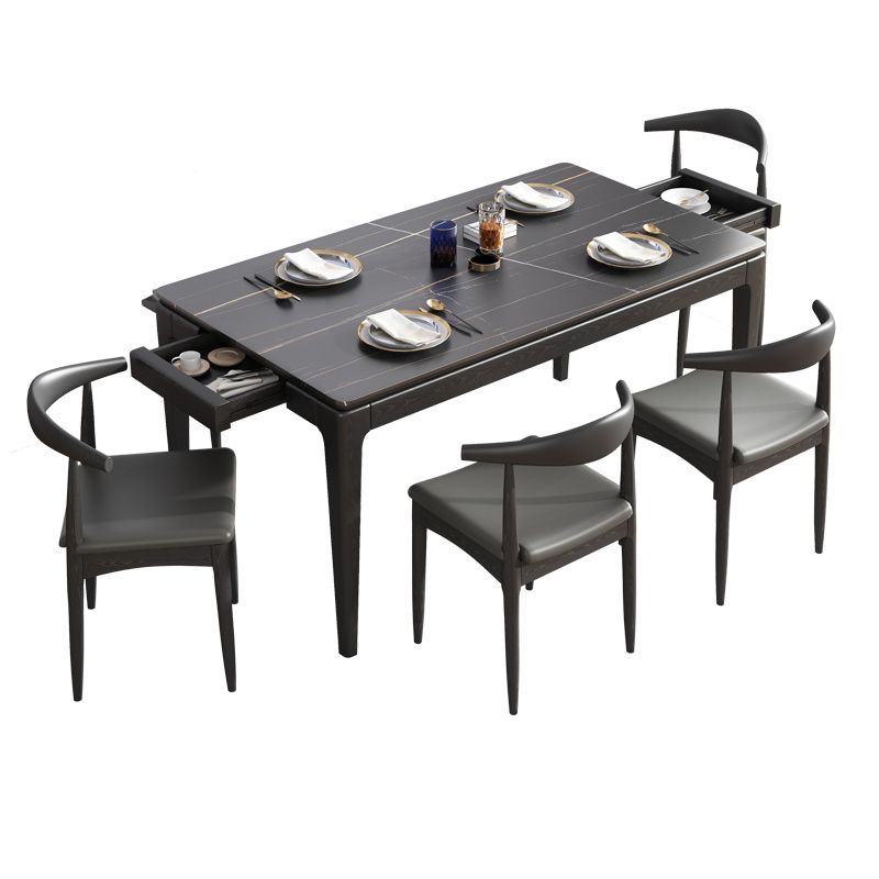Modern White & Black Sintered Stone Dining Set Rectangle Shape Standard Dining Set for Kitchen