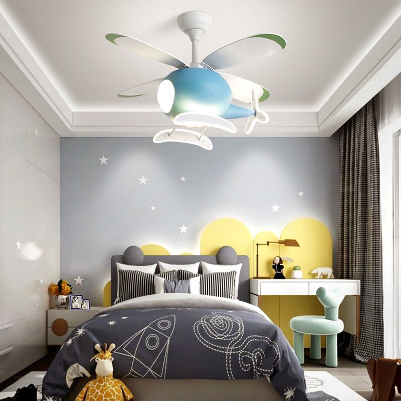 Children's Room Fan Light Fixture Airplane LED Semi-Flush Mount Ceiling Light