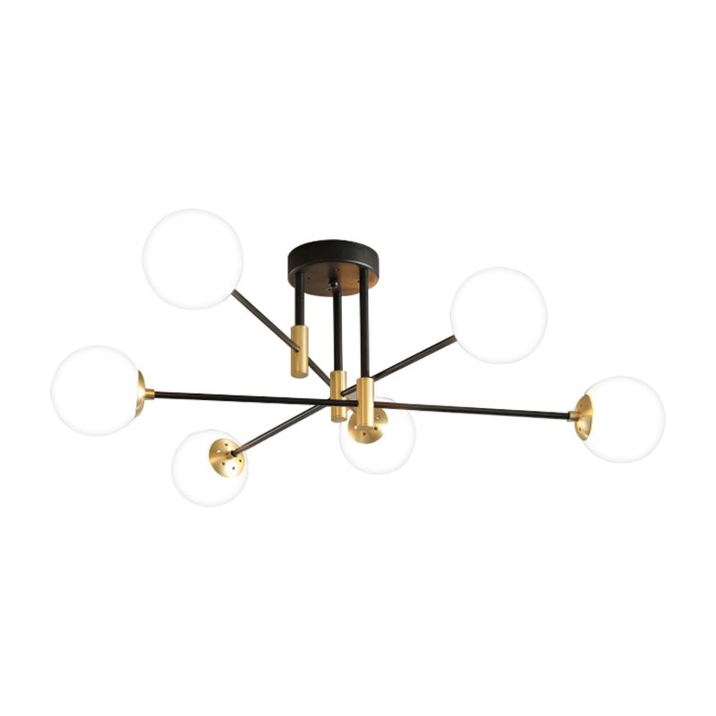 Sphère en verre crème semi-encastré moderniste 4/6/8 lumières noir luminaire semi-encastré avec bras linéaire