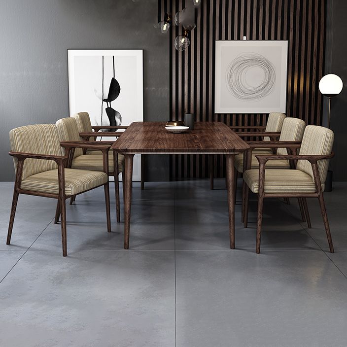 Traditional Solid Back Dining Armchair Upholstered Arm Chairs with Wood Legs