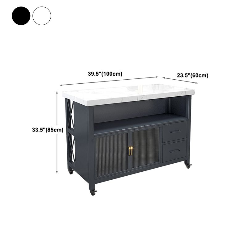 33.46" High Rolling Industrial Kitchen Island Stone Kitchen Island Table