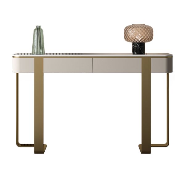 Glam Console Accent Table Antique Finish Half Moon Sofa Table in Stone