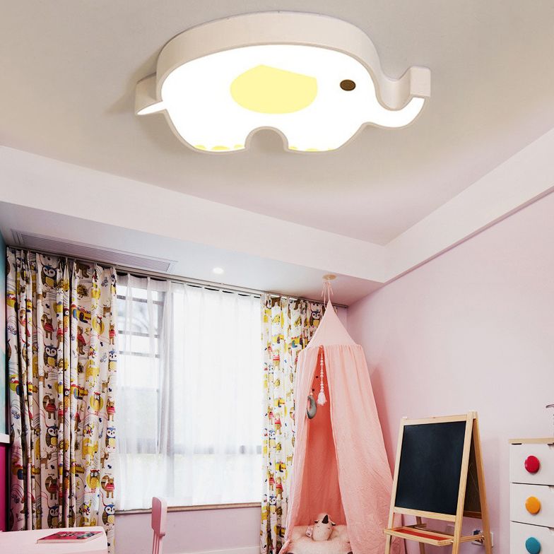 Plafonnier LED en métal en forme d'animaux de dessin animé, plafonnier blanc pour chambre d'enfant avec abat-jour en acrylique