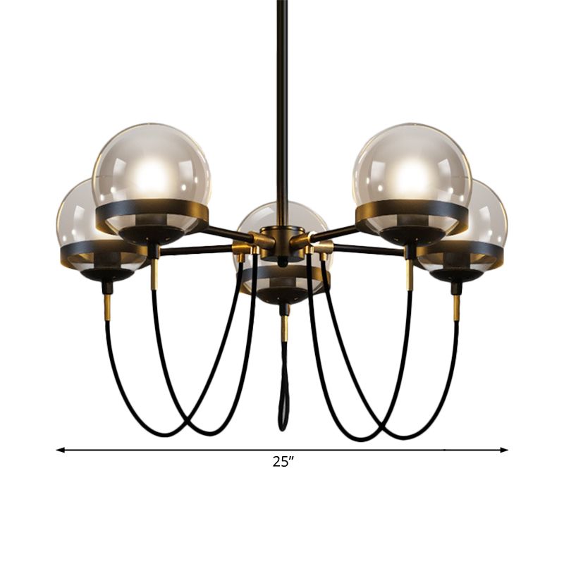Global en verre transparent pendant lustre moderniste multiclaval kit de lumière suspendue noir / or avec nuance de balle en verre fumée intérieure