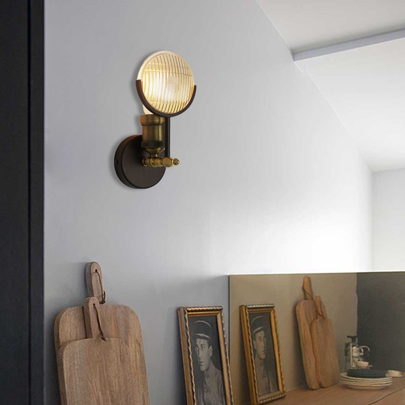 Lampada da parete a parete in vetro trasparente rotondo 1 lampadina a parete interna montata in nero e oro