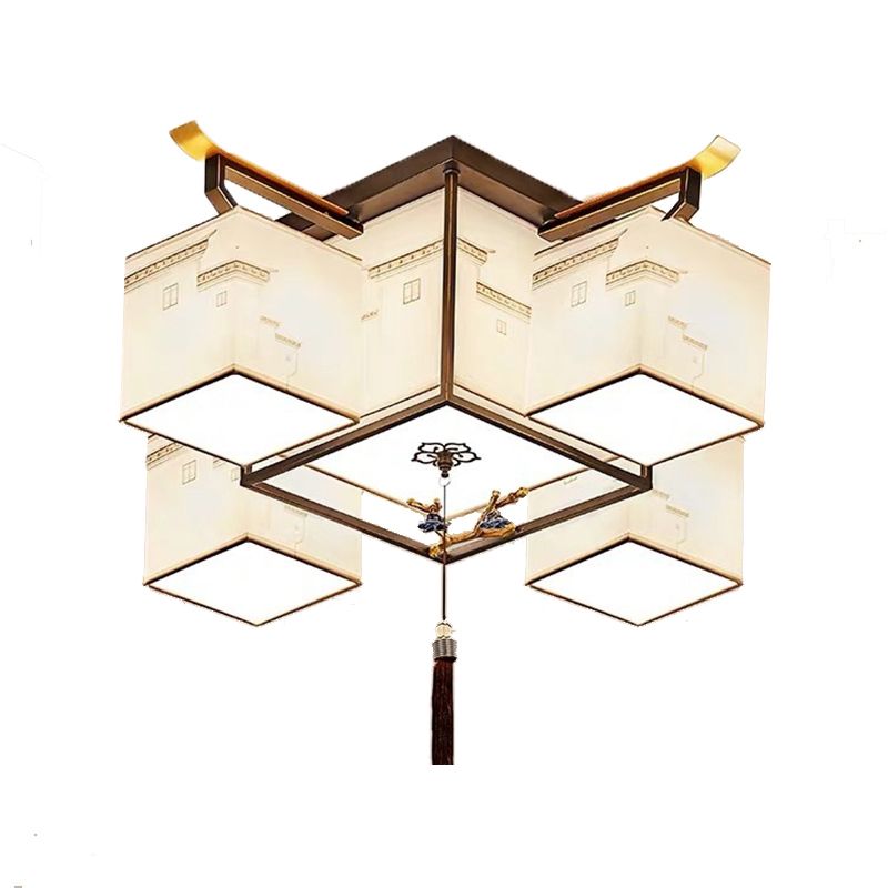 Traditional Style Ceiling Lamp Fabric Flush Mount Lighting for Living Room