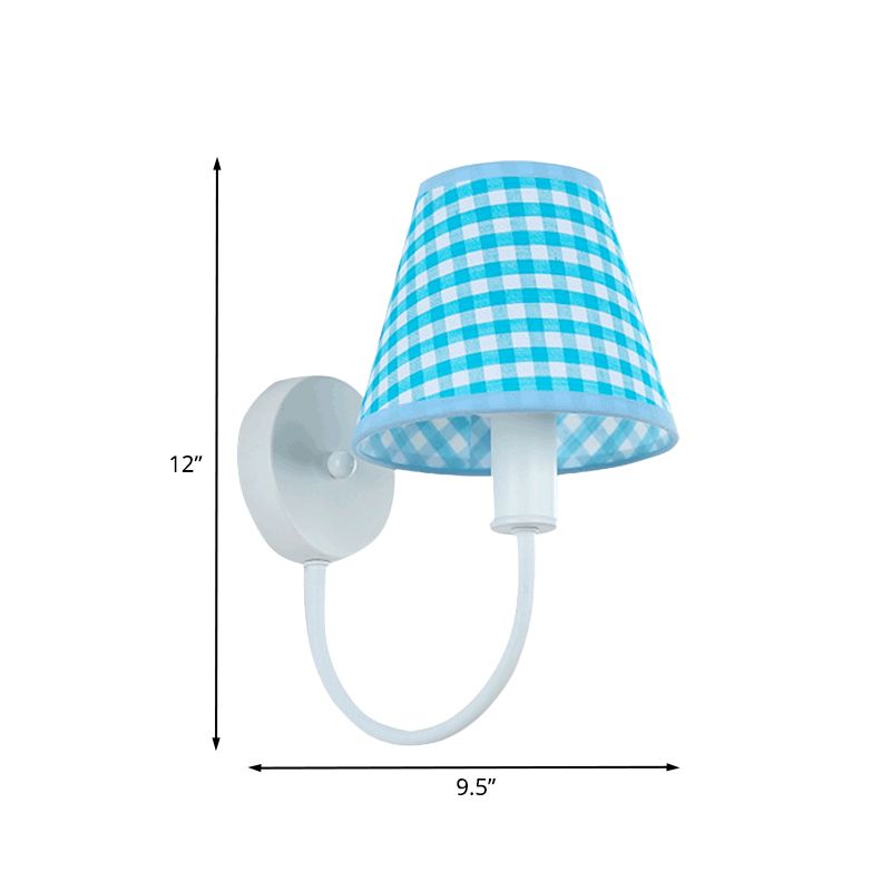 Blue Tapered Wall Sconce Modern 1-Light Fabric Wall Mounted Lighting with Gooseneck Arm