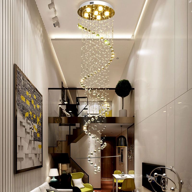 Kristall Gold Multi-Light-Anhänger Spirale 6-köpfige zeitgenössische LED-Lampe Lampenvorrichtung
