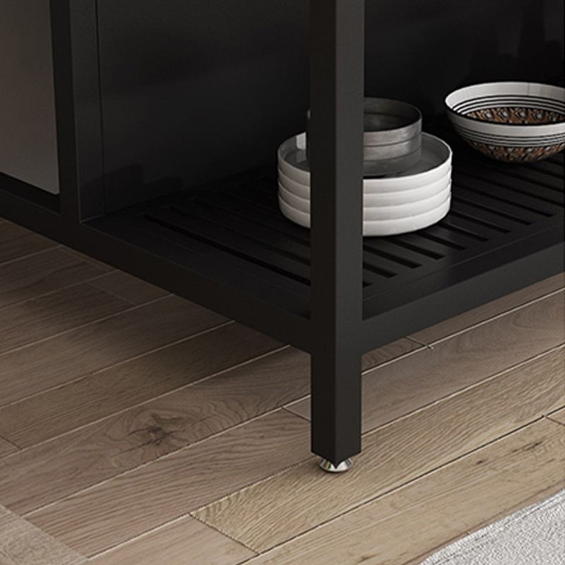 Light Wood Finish Kitchen Island Table with Metal Open Storage