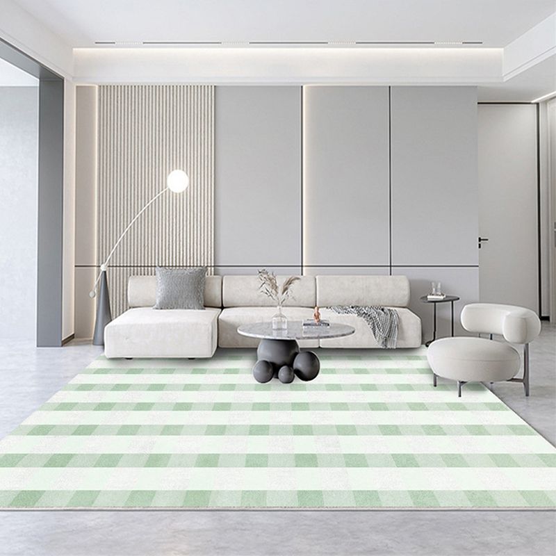 Green Modern Carpet Grid Pattern Polyester Carpet Washable Carpet for Living Room