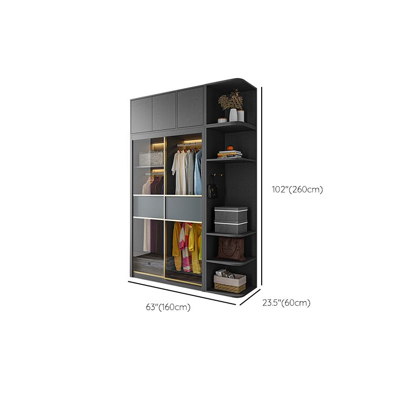 Modern Grey Storage Cabinet Mirrored Finish Cabinet with Glass Doors
