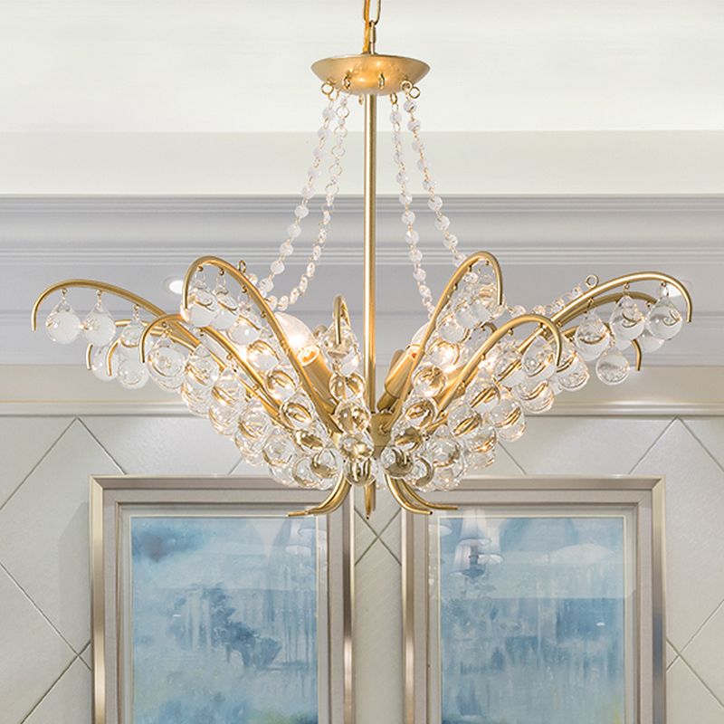 Chandelier de plafond de bougie traditionnelle 6 lumières LAMPE SUSPENSION CRISTAL CRISTAL EN GOL pour le salon