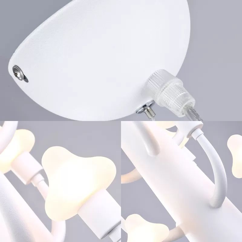 White Branch Pendant Light with Mushroom Kids Metal Hanging Light for Restaurant Bedroom